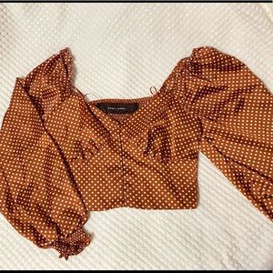 Satin polka dot long sleeve crop top